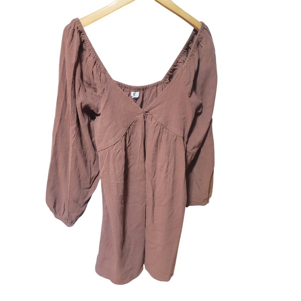 Billabong Brown Long Sleeve Puff Sleeve Smocked Neck Mini Dress‎ M